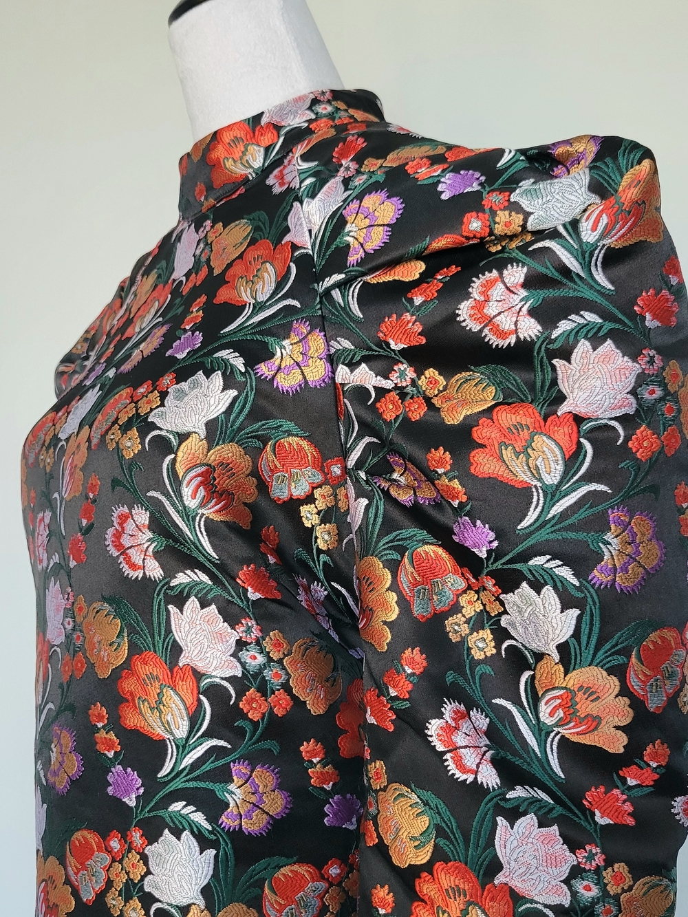 NWT LOST INK Black Orange Jacquard Floral Long Puff-Sleeve Sheath Dress Sz Small - Picture 8 of 15